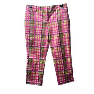 New York & Company 7th Avenue Plaid Cropped Pants Pink Green Size 10